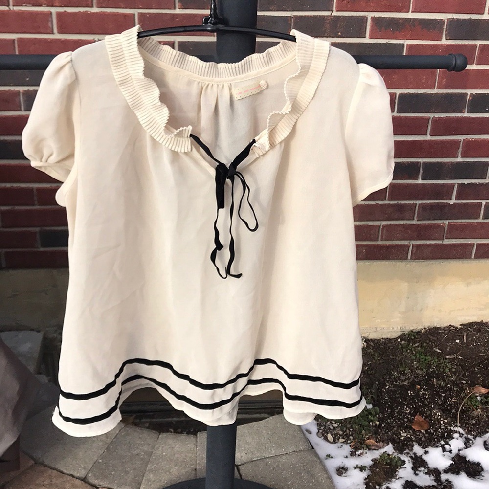 UO pins and needles cream and black blouse